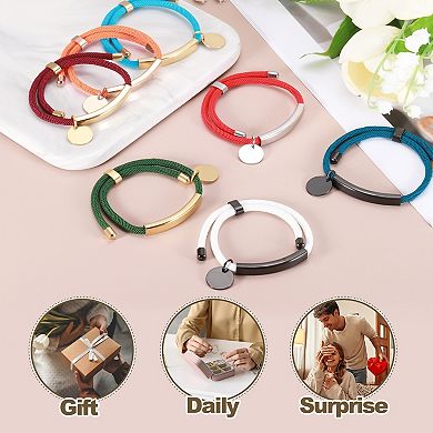 Braided Adjustable Stainless Steel Bracelets, Handmade Braided Rope Engravable Bracelets with Bag