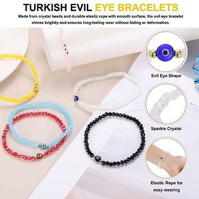 2 Pcs Turkish Evil Eye Bracelets, Good Luck Protection Crystal Bead Stackable Stretch Bracelets