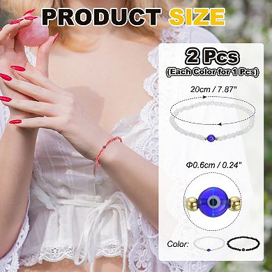 2 Pcs Turkish Evil Eye Bracelets, Good Luck Protection Crystal Bead Stackable Stretch Bracelets