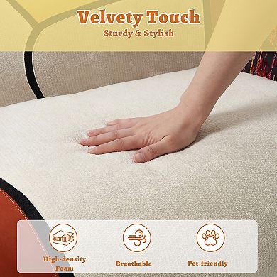 102-inch curved chenille sofa, modern 4-seat design with bohemian style pillows, no assembly require