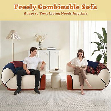 102-inch curved chenille sofa, modern 4-seat design with bohemian style pillows, no assembly require