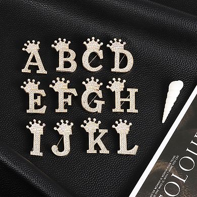 2Pcs Letter Brooch Pins, Crown Initial Rhinestone Alphabet Lapel Badges Pin for Clothes Craft