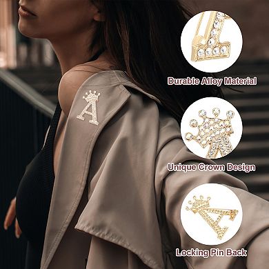2Pcs Letter Brooch Pins, Crown Initial Rhinestone Alphabet Lapel Badges Pin for Clothes Craft