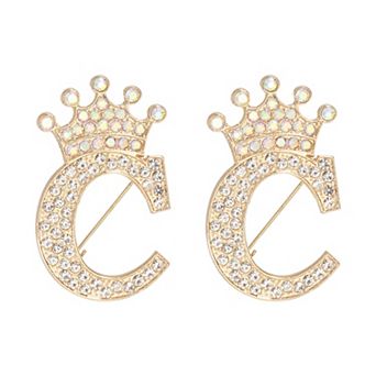 2 pc Letter Brooch Pins, Crown Initial Rhinestone Alphabet Lapel Badges Pin for Clothes Craft