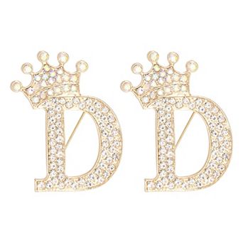 2 pc Letter Brooch Pins, Crown Initial Rhinestone Alphabet Lapel Badges Pin for Clothes Craft