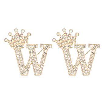 2 pc Letter Brooch Pins, Crown Initial Rhinestone Alphabet Lapel Badges Pin for Clothes Craft