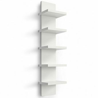 5 tier White Vertical Floating Wall Shelf Narrow Decorative Mount Modern Decor Shelves