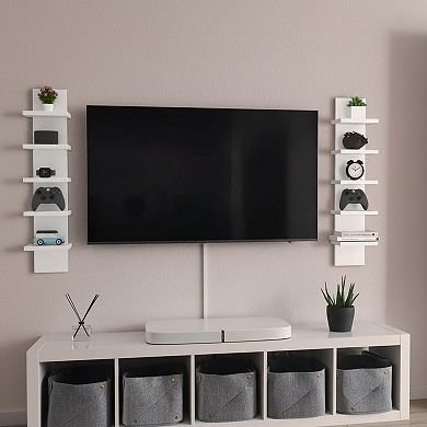 5 Tier White Vertical Floating Wall Shelf Narrow Decorative Mount Modern Decor Shelves