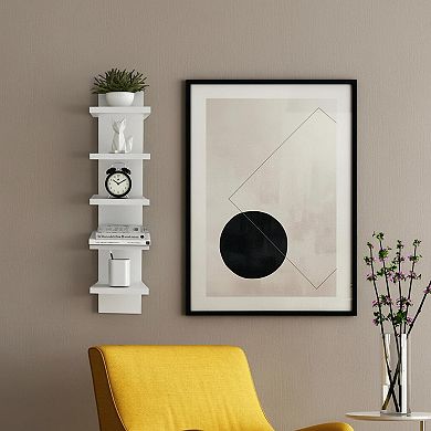 5 Tier White Vertical Floating Wall Shelf Narrow Decorative Mount Modern Decor Shelves