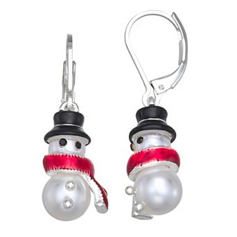 Napier Silver Tone Enamel Snowman Drop Earrings