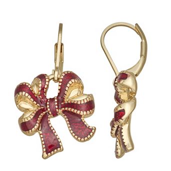 Napier Gold-Tone Enamel Bow Drop Earrings