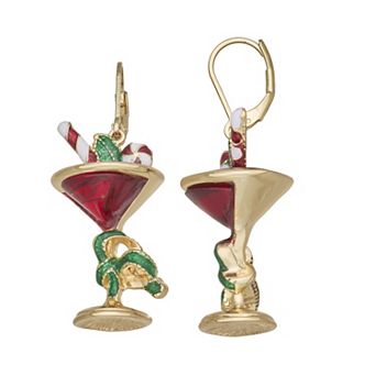 Napier Gold-Tone Enamel Martini Drop Earrings