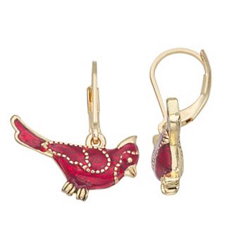Napier Gold-Tone Enamel Cardinal Drop Earrings