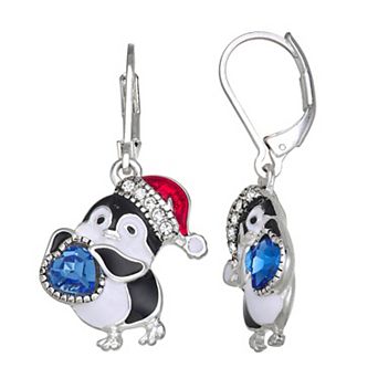 Napier Silver Tone Penguin Drop Earrings