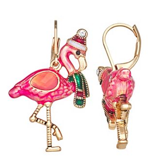 Napier Gold-Tone Enamel Flamingo Leverback Earrings