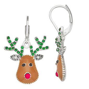 Napier Silver Tone Leverback Reindeer Drop Earrings