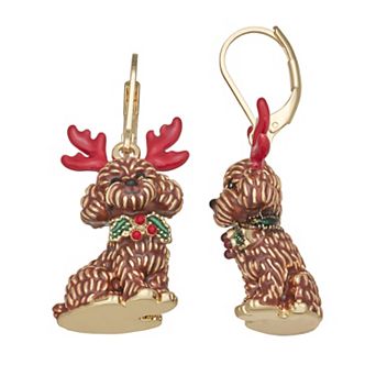 Napier Gold-Tone Enamel Dog Dangle Earrings