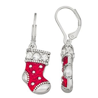 Napier Silver-Tone Leverback Christmas Stockings Drop Earrings