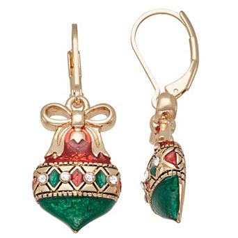 Napier Gold-Tone Christmas Ornament Leverback Drop Earrings