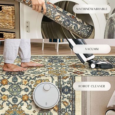 Washable Non Slip Low Profile Oriental Runner Rug Stain Resistant For High Traffic Areas