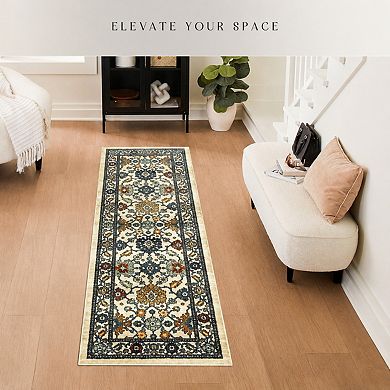 Washable Non Slip Low Profile Oriental Runner Rug Stain Resistant For High Traffic Areas