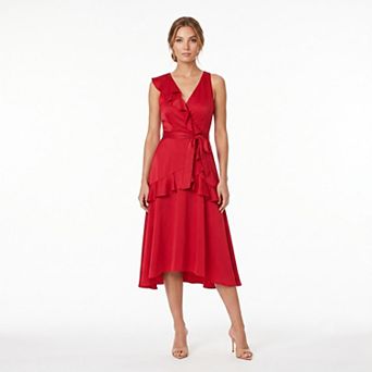 Women's Taylor Ruffle Wrap Sleeveless Midi Dress