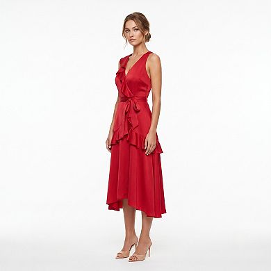 Women's Taylor Ruffle Wrap Sleeveless Midi Dress
