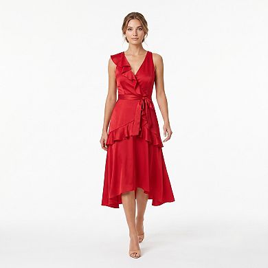 Women's Taylor Ruffle Wrap Sleeveless Midi Dress