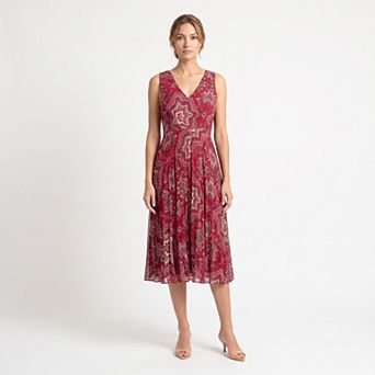 Women's Taylor Sleeveless V-Neck Pleated Midi Dress