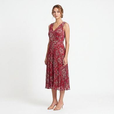 Women's Taylor Sleeveless V-Neck Pleated Midi Dress