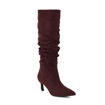 Nine West Riyaa Women's Scrunch Boots Pointed Toe Mid-Calf Heeled Boots
