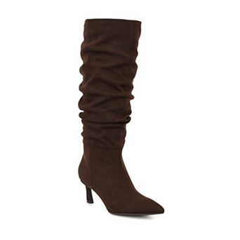Nine West Riyaa Women's Scrunch Boots Pointed Toe Mid-Calf Heeled Boots