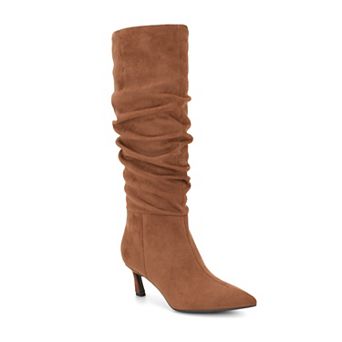 Nine West Riyaa Women's Scrunch Boots Pointed Toe Mid-Calf Heeled Boots