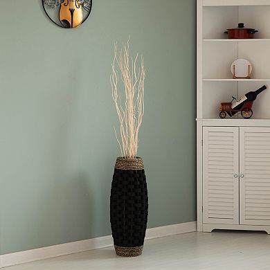 Rustic Tall Floor Vase - 24-inch Handcrafted Black Woven Vase, Decorative Accent For Home Decor