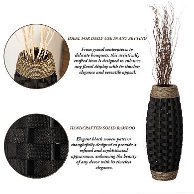 Rustic Tall Floor Vase - 24-inch Handcrafted Black Woven Vase, Decorative Accent For Home Decor
