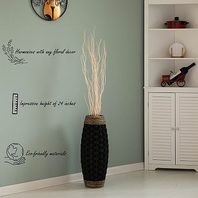 Rustic Tall Floor Vase - 24-inch Handcrafted Black Woven Vase, Decorative Accent For Home Decor