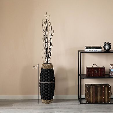 Rustic Tall Floor Vase - 24-inch Handcrafted Black Woven Vase, Decorative Accent For Home Decor