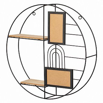 Vintiquewise 2 tier Decorative Floating Circular Silhouette Wall Shelf with 2 Photo Frames, Black