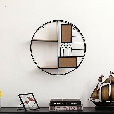 Vintiquewise 2-Tier Decorative Floating Circular Silhouette Wall Shelf with 2 Photo Frames, Black