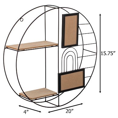 Vintiquewise 2-Tier Decorative Floating Circular Silhouette Wall Shelf with 2 Photo Frames, Black