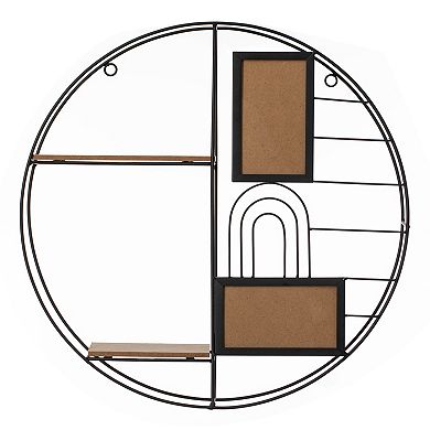 Vintiquewise 2-Tier Decorative Floating Circular Silhouette Wall Shelf with 2 Photo Frames, Black