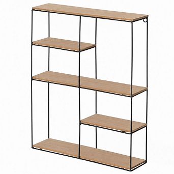 Vintiquewise Rectangular 4 tier Floating Wall Shelf - Metal and Wood
