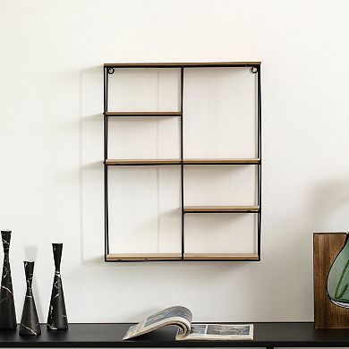 Vintiquewise Rectangular 4-Tier Floating Wall Shelf - Metal and Wood