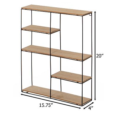Vintiquewise Rectangular 4-Tier Floating Wall Shelf - Metal and Wood