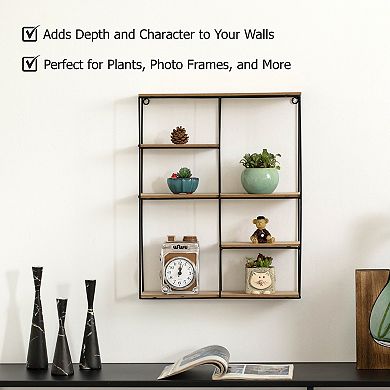 Vintiquewise Rectangular 4-Tier Floating Wall Shelf - Metal and Wood