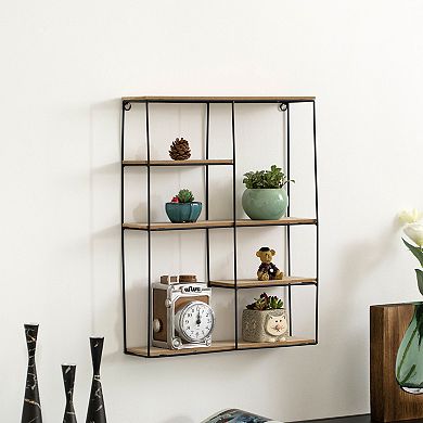 Vintiquewise Rectangular 4-Tier Floating Wall Shelf - Metal and Wood