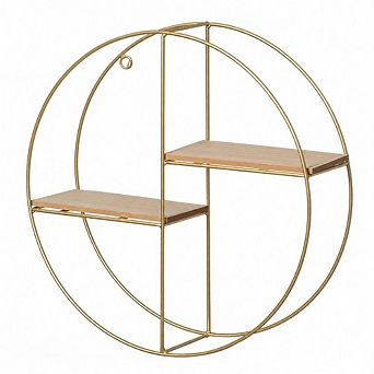 Vintiquewise Elegant 2 tier Decorative Floating Circular Silhouette Wall Shelf, Gold Finish