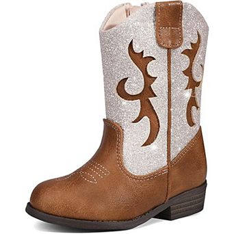 HOMEHOT Girls Western Boots Mid-calf with Side Zipper Glitter shoes for Toddlers Little Kids