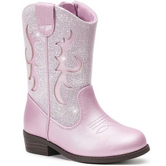 HOMEHOT Girls Western Boots Mid-calf with Side Zipper Glitter shoes for Toddlers Little Kids