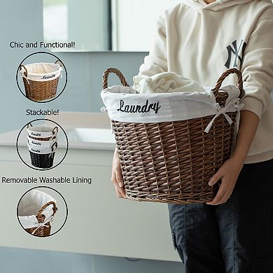 Wickerwise Handwoven Laundry Basket with Liner & Handles - Boho Decorative Storage Hamper